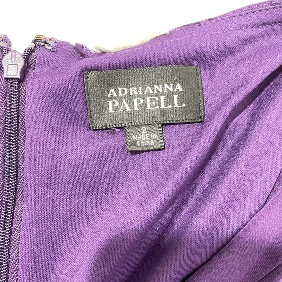 ADRIANNA PAPELL Purple Tiered Bandage Bodycon Stretch Dress Cap Sleeves Sz 2 - Picture 3 of 6